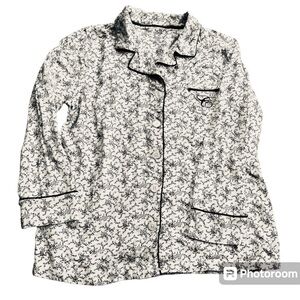 CHAPS Cotton Pajama Set Button Up Too Large Pull On Pants Medium White Black